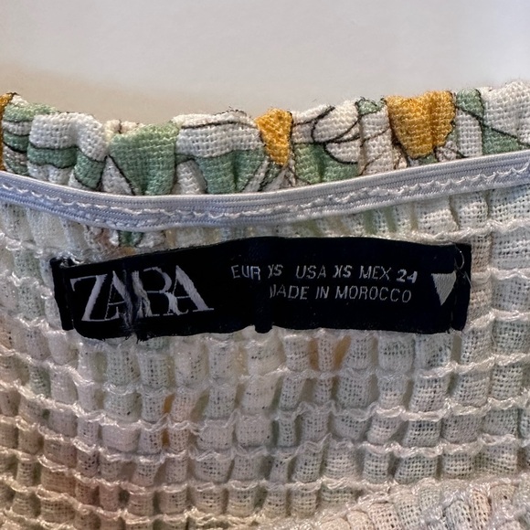 Zara Women's Linen Blend Green Square Neck Sunflower Mini Dress Size XS - Picture 3 of 5